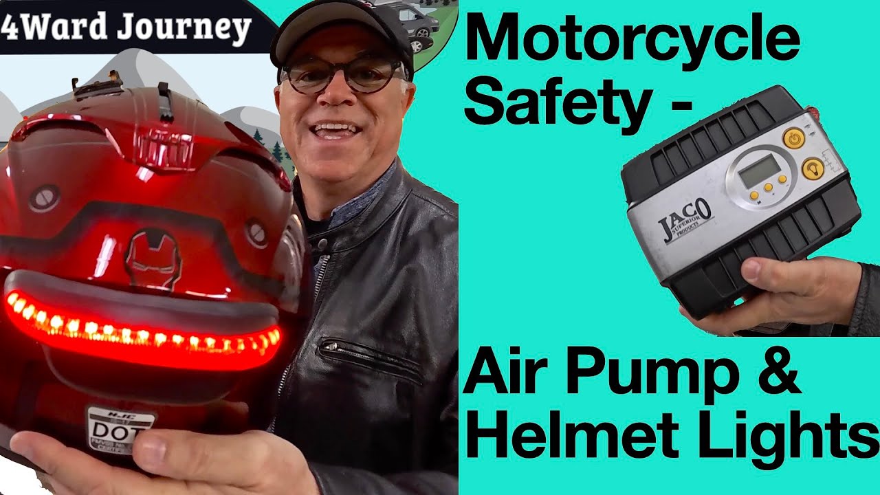 Motorcycle Safety Gear - Air Pump and Helmet Lights