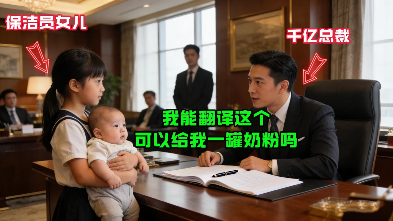 “我能翻譯這個，可以給我一罐奶粉嗎？”清潔工女兒抱着嬰兒對正翻譯文件的千億富豪説，富豪看着女孩的眼睛做了個驚人的決定！#感人故事 #感人壹幕 #故事分享
