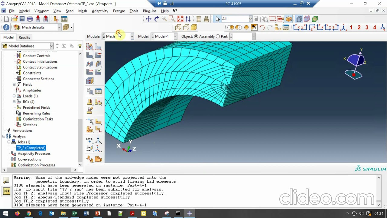 Cylinder with elliptical crack under inner pressure ABAQUS