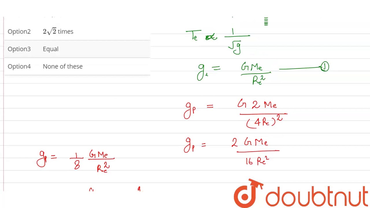 Diameter and mass of a planet is double that earth. Then time period of a pendulum at surface of