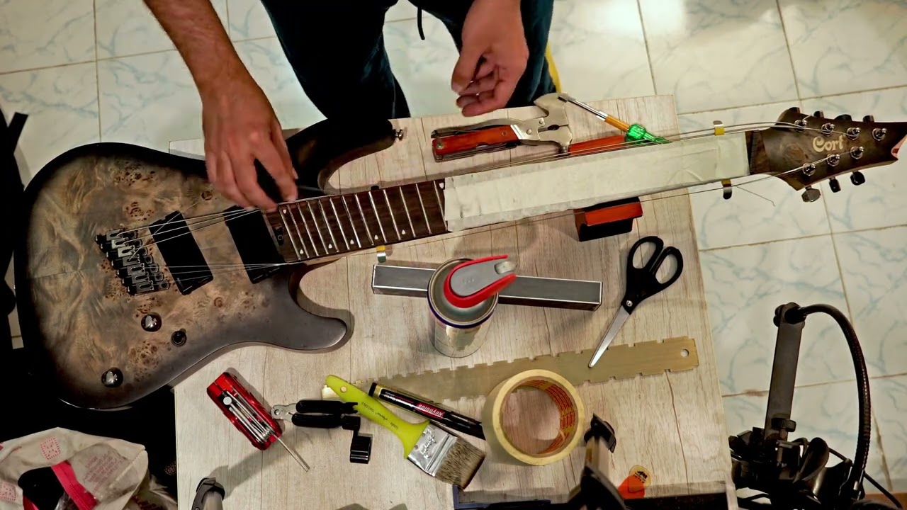 Cort KX507 7 String Guitar Multi Scale - Fret Levelling Process (no talking) #luthier #guitarsetup