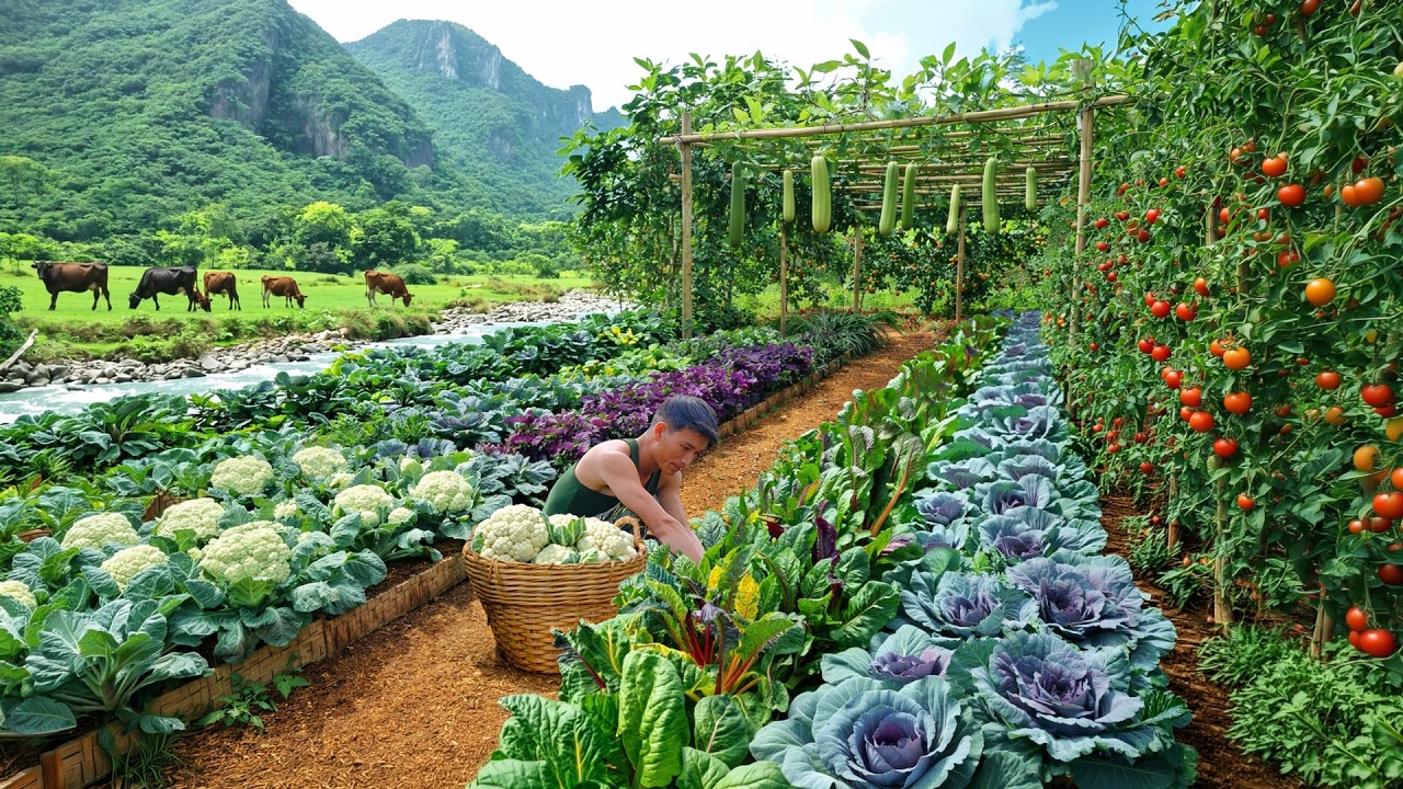 Harvest Cauliflower, Winter Melon,Tatsoi After 90 Days Of Planting To Sell At The Market And Cooking