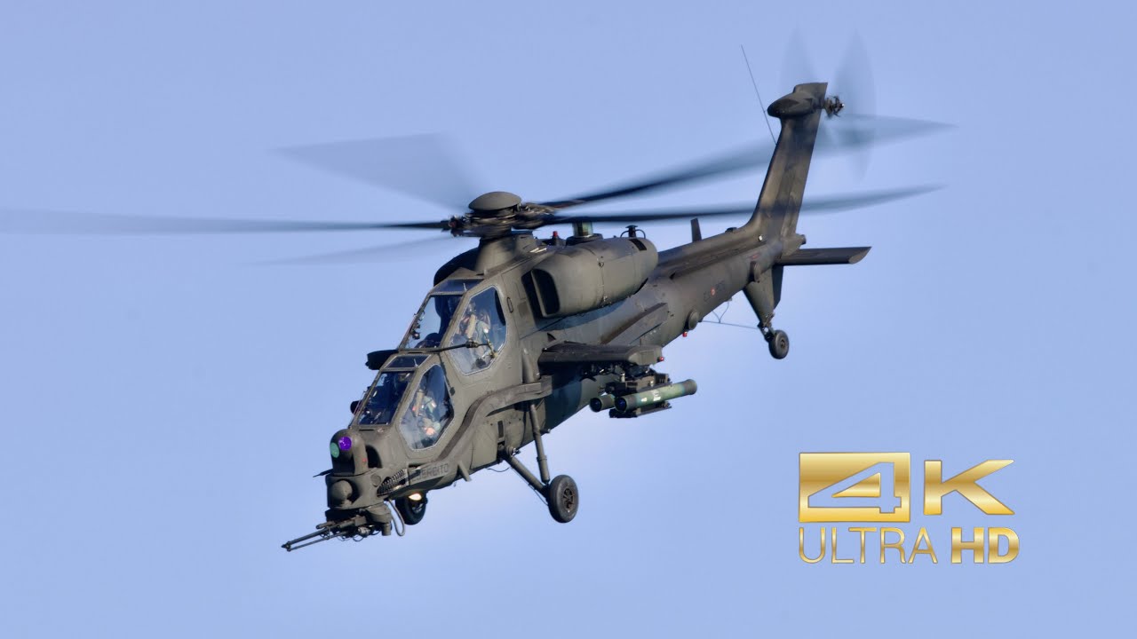 (4K) AgustaWestland AW-129 CBT Mangusta Italian Army MM81319 flying Display Jesolo Beach Airshow 23