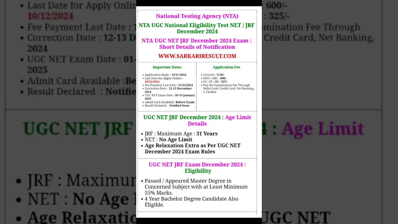 UGC NET JRF Eligibility Test December 2024 #ugcnet