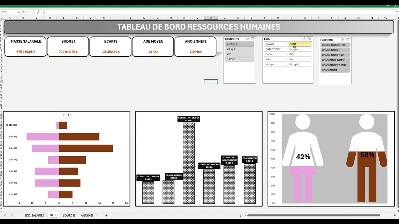 Excel pour les Ressources Humaines : Calcul de l'Âge, Ancienneté, Tranches d'Âge Pyramide des Âges