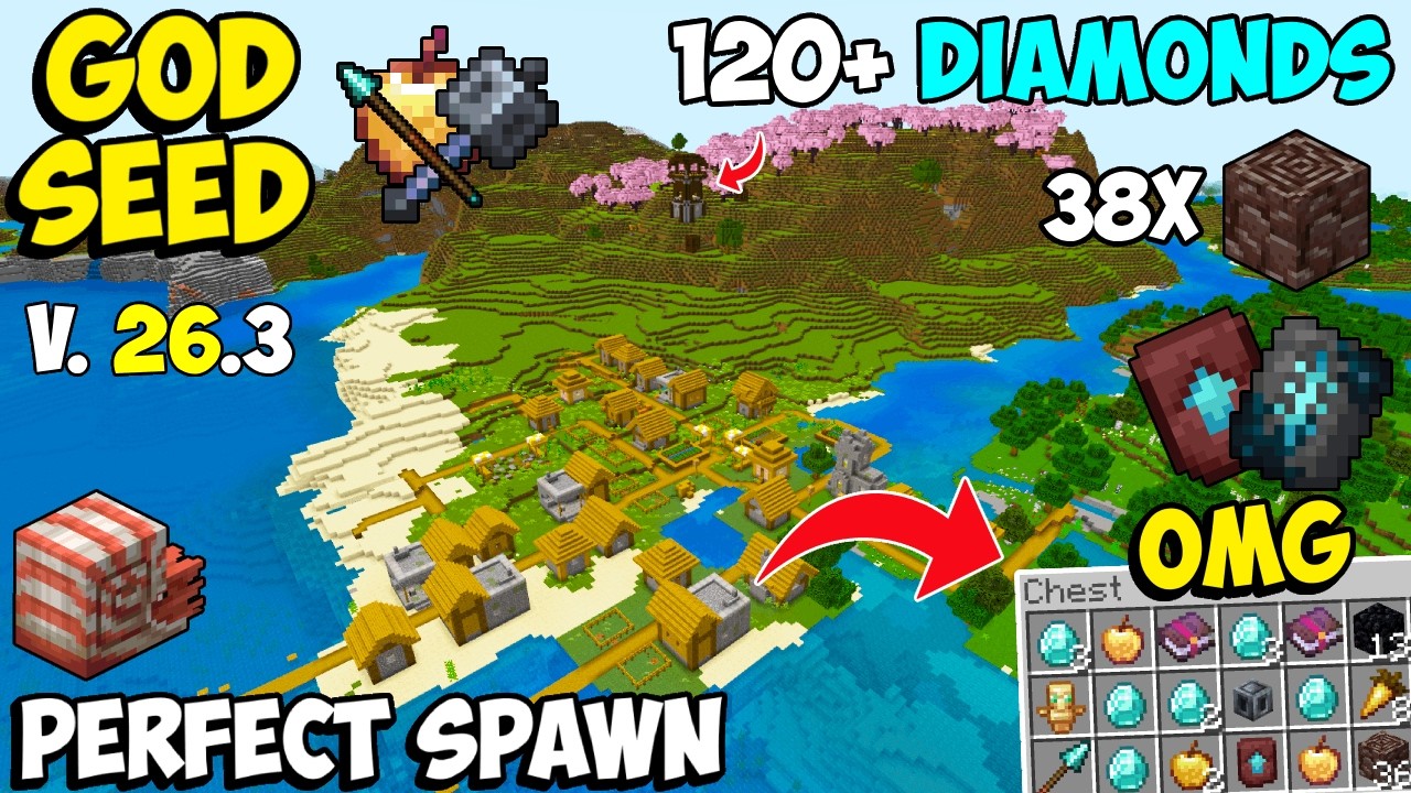 🔥Ultimate [God Seed] For Minecraft 26.3 Bedrock & PE | Five Blacksmith Village Seed Bedrock 26.3