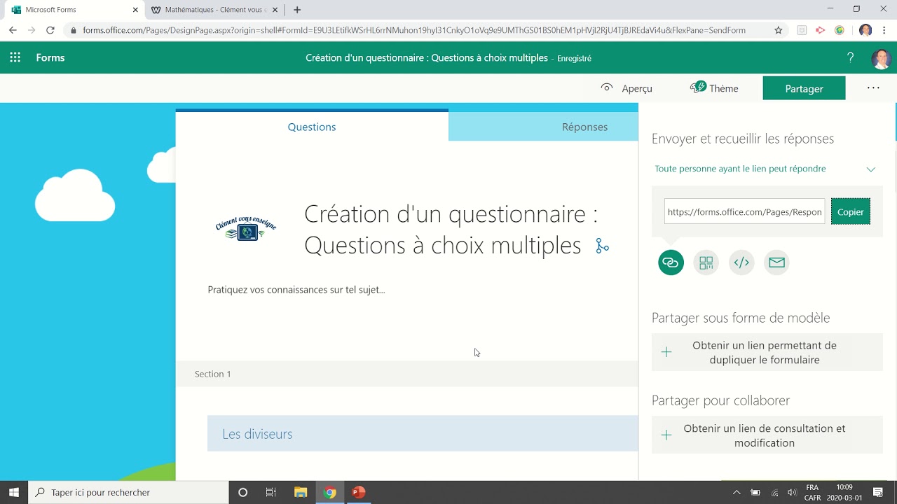 Forms Office 365 : Partager un questionnaire ou un formulaire