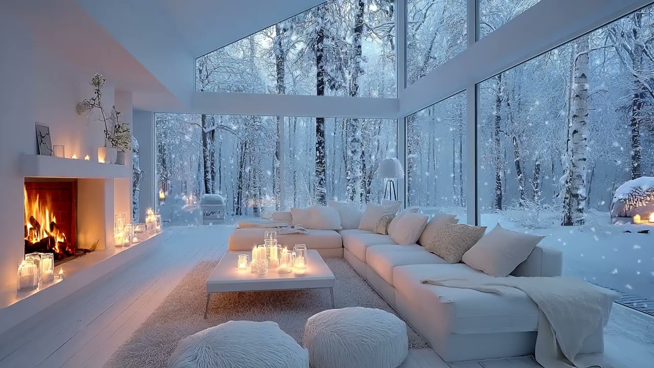🌼🎹 White Winter Piano Room with Gentle Firelight for 3 Hours of Mental Calm and Relief