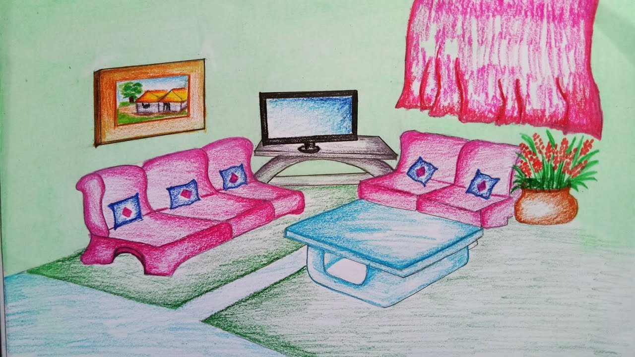 How to draw Drawing Room.Step by step(easy draw)