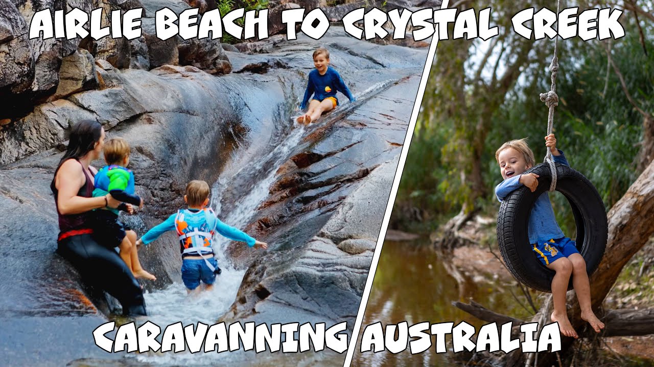 Скалолазные горки Crystal Creek Rock Slides, аттракцион Big 4 Airlie Beach, водопад Cedar Creek F...