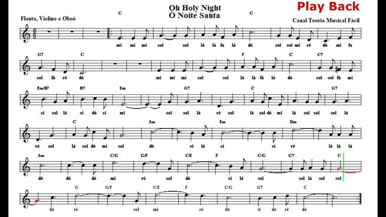 Partitura Natal - Noite Santa  - Play Back - Toque Junto - Oh Holy Night