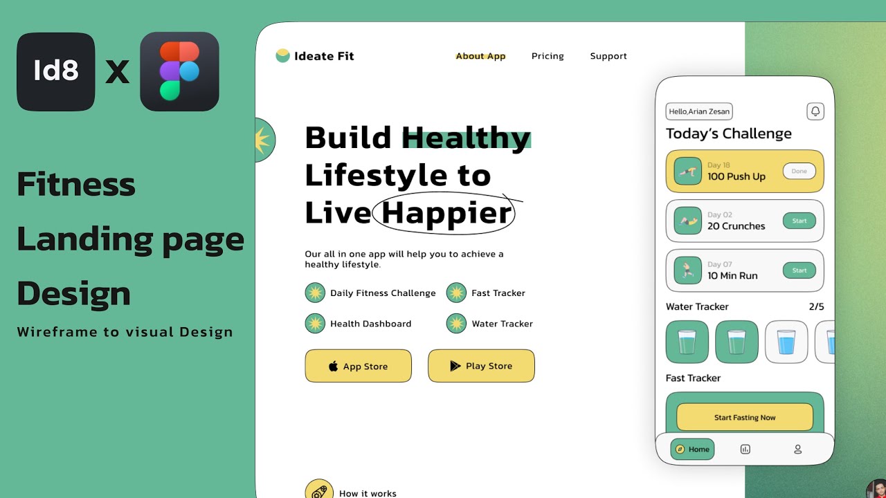 Fitness landing page design tutorial in Figma | UX/UI ( Wireframe, Visual design, website design )