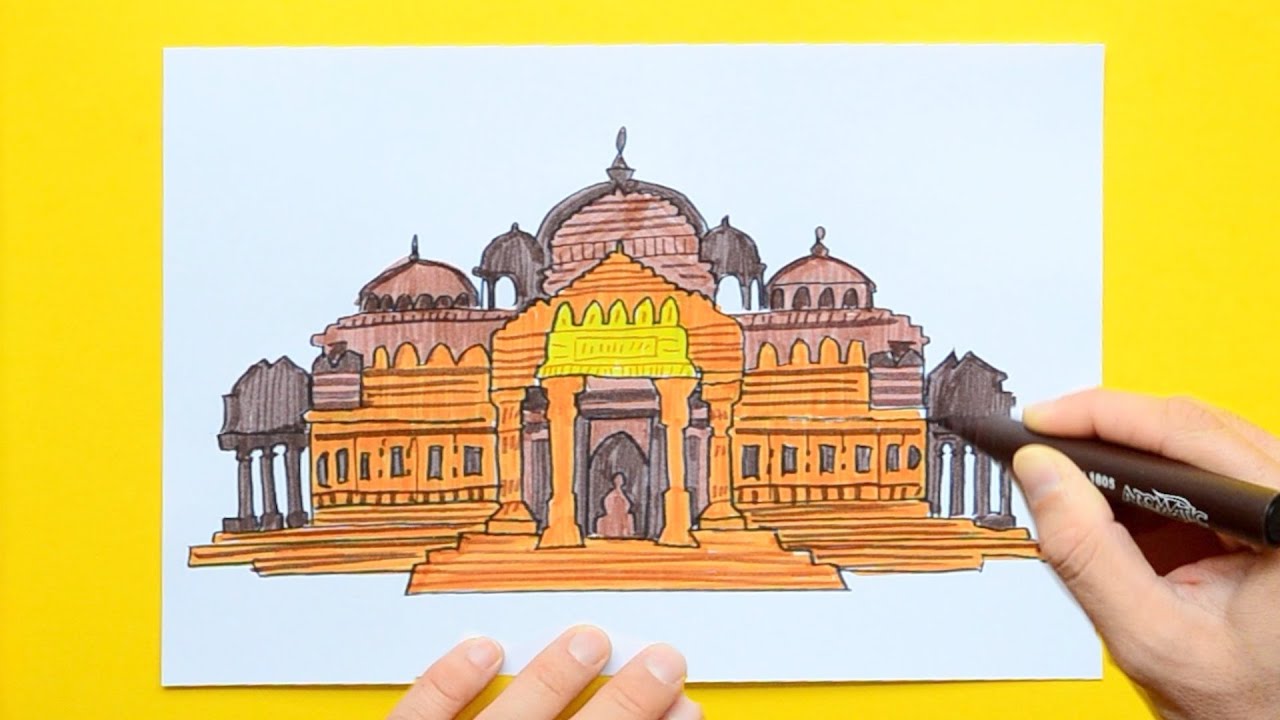 How to draw Akshardham Temple, New Delhi