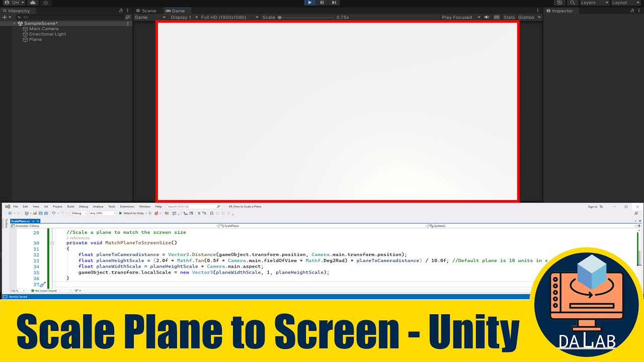 How to Scale a Plane to Fit Screen Size Using Script and Perspective Camera in Unity