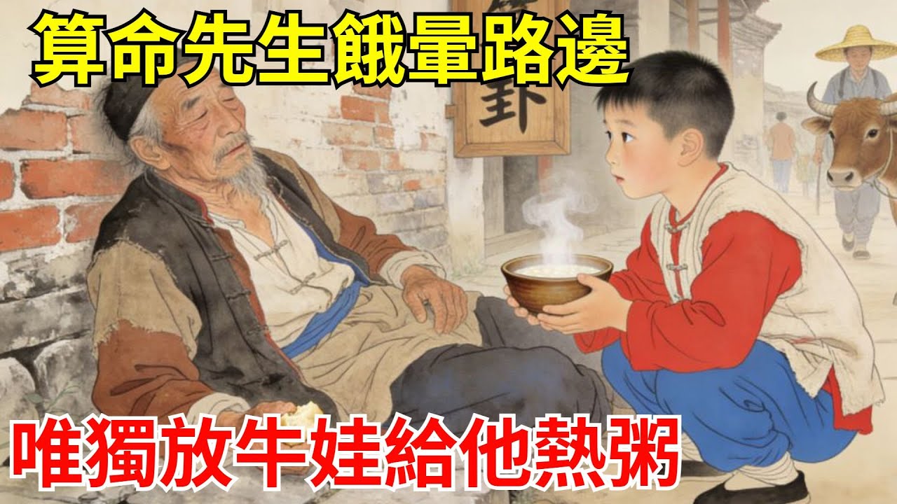 算命先生餓暈路邊，村民笑他騙錢，唯獨放牛娃給他熱粥。半年後官兵圍村：小恩公，國師請您入朝為相！#故事頻道#聽書#民間故事#說書#善有善報#爽文