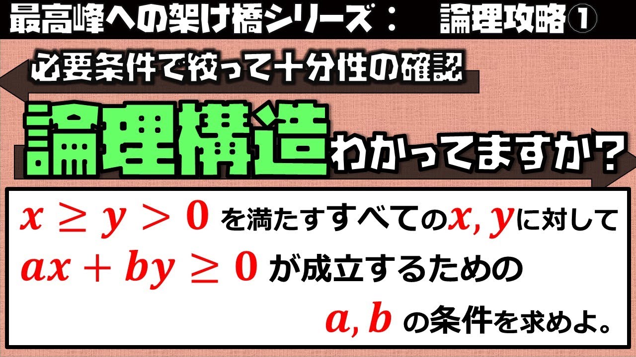 論理攻略３－１　必要性、十分性と証明（東大医学部(理３)の解説動画）