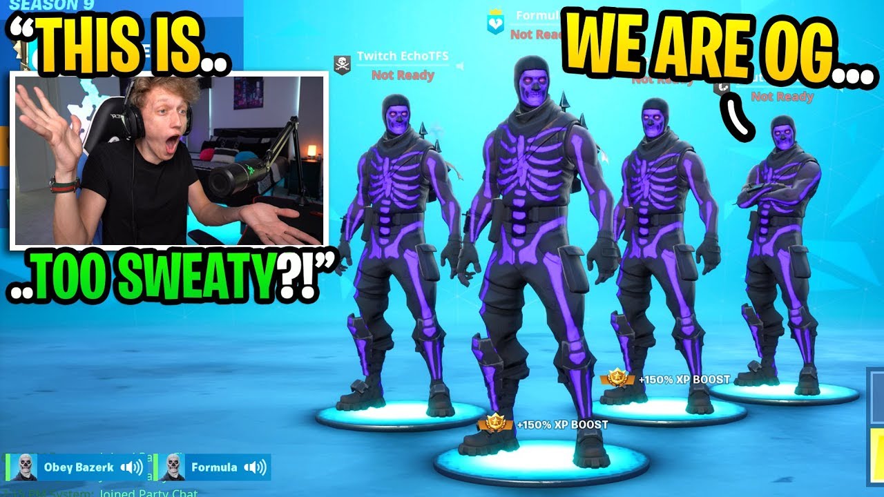 We accidentally joined a SCRIM game with only PURPLE SKULL TROOPERS... (super sweaty)