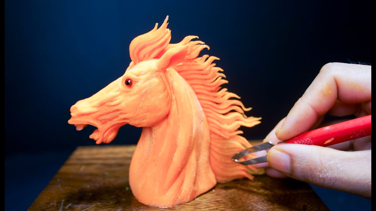Head Horse Carrot Carving | Vegetables Carving Animals
