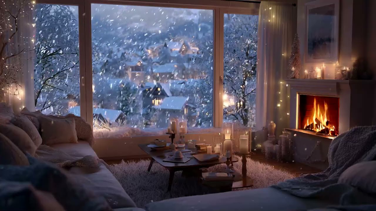 Winter Snowy Cabin Piano Atmosphere | Fireplace Glow for Deep Relaxation