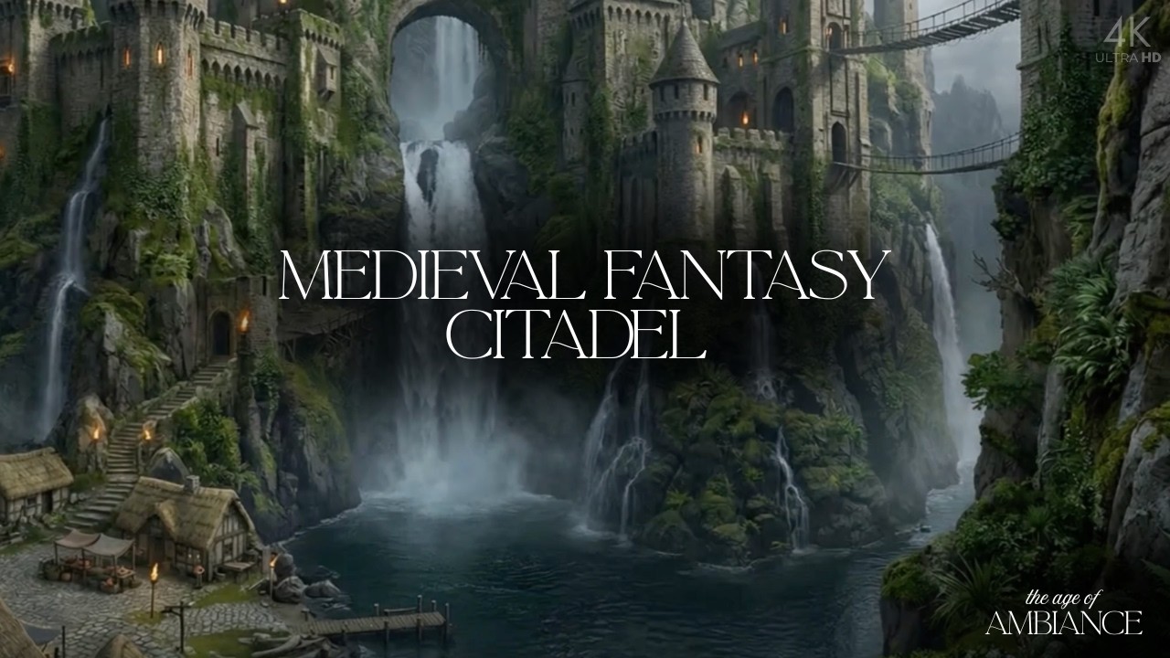 Medieval Fantasy Citadel and Waterfall | Epic Castle Ambiance with Atmospheric Music | 4 Hours