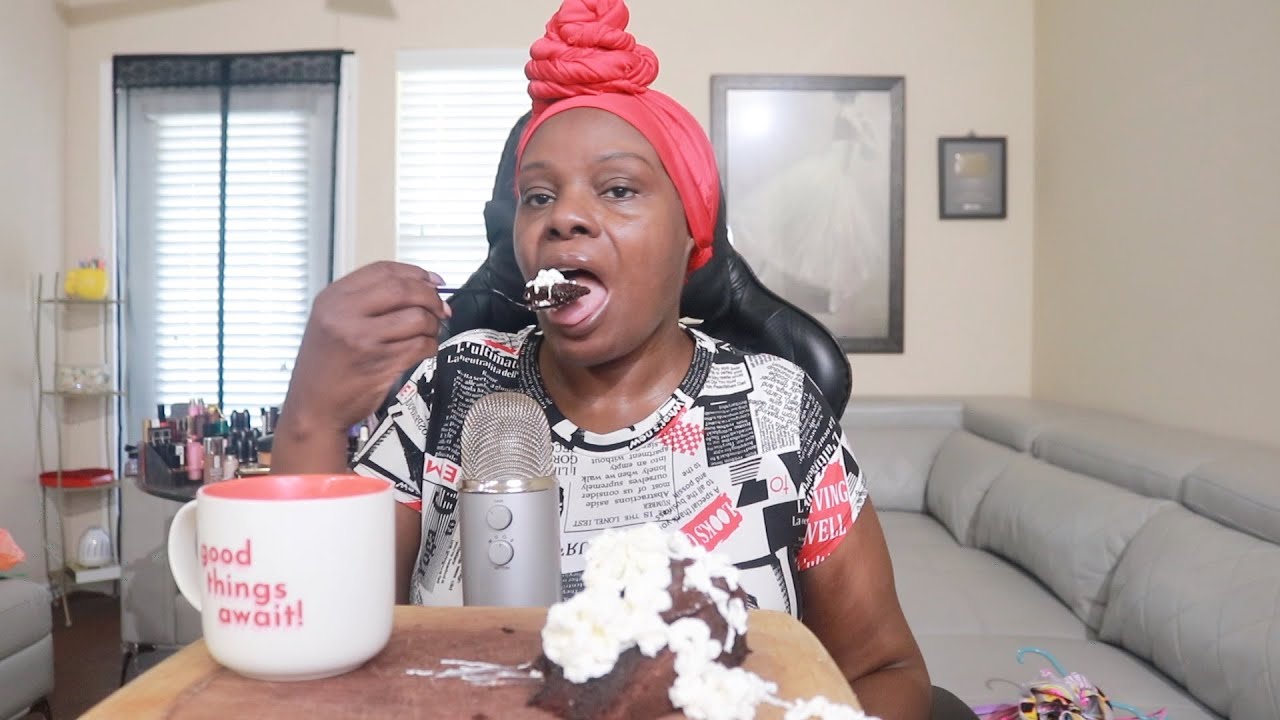 Double Chocolate Cake Whipped Cream ASMR Eating Sounds