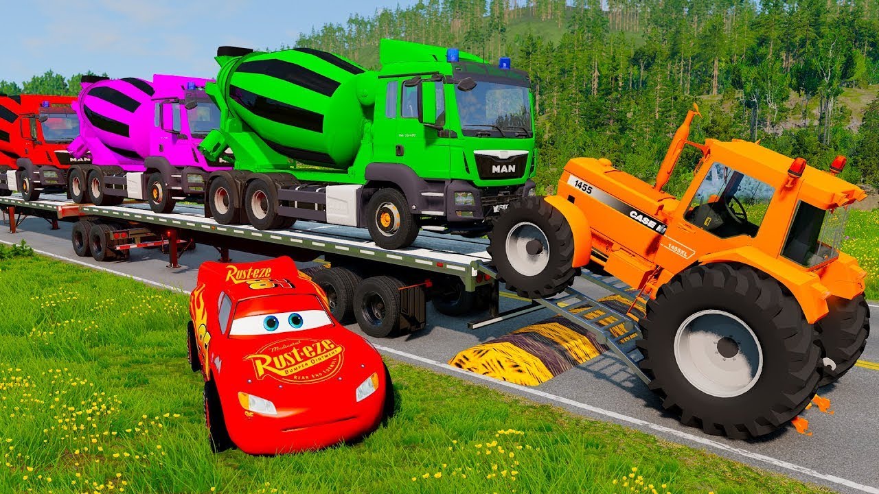 Flatbed Truck McQueen | Transportation with Truck - Pothole vs Car #148 | BeamNG.Drive Gameplay