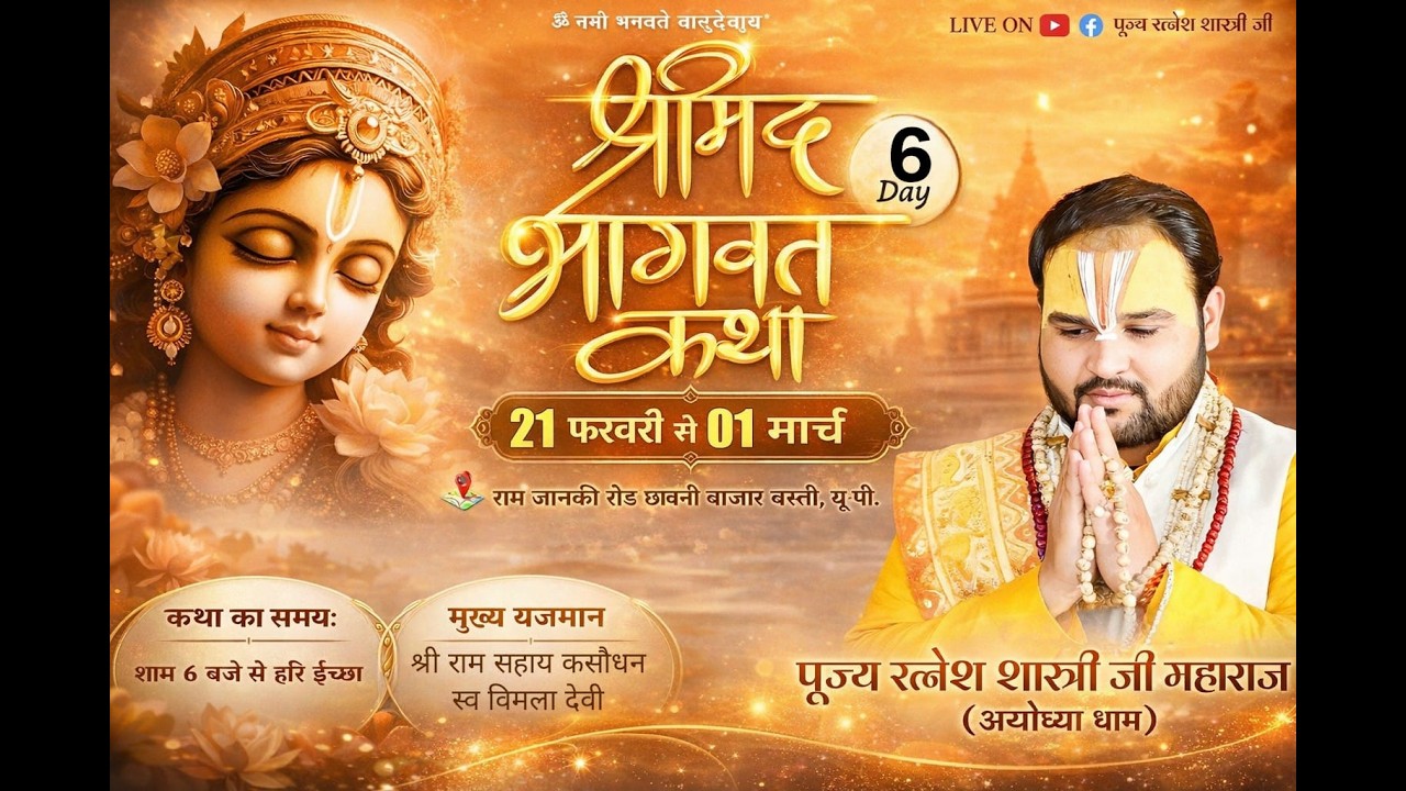 🛑LIVE DAY 6 श्रीमद् भागवत कथा पूज्य रत्नेश शास्त्री जी महराज !! राम जानकी रोड छावनी बाजार बस्ती