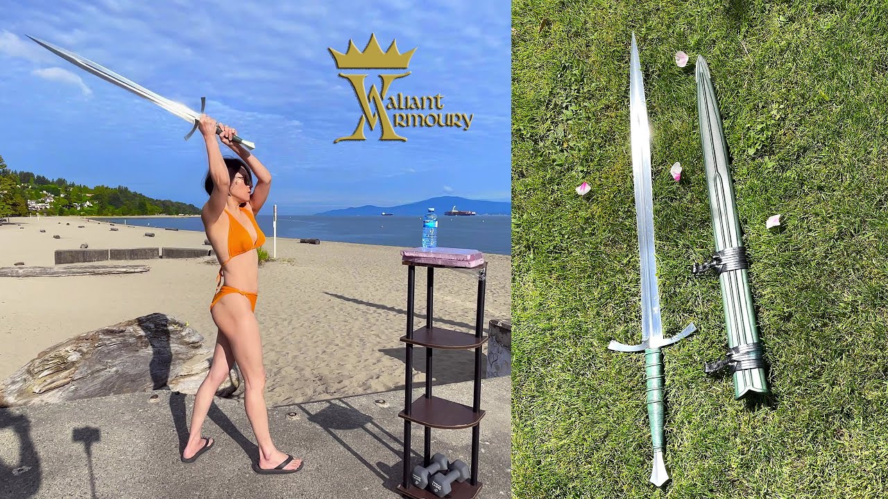 Valiant Armoury Long Leaf-Bladed Sword Reviewed & Test Cutting by My Wife Nikki