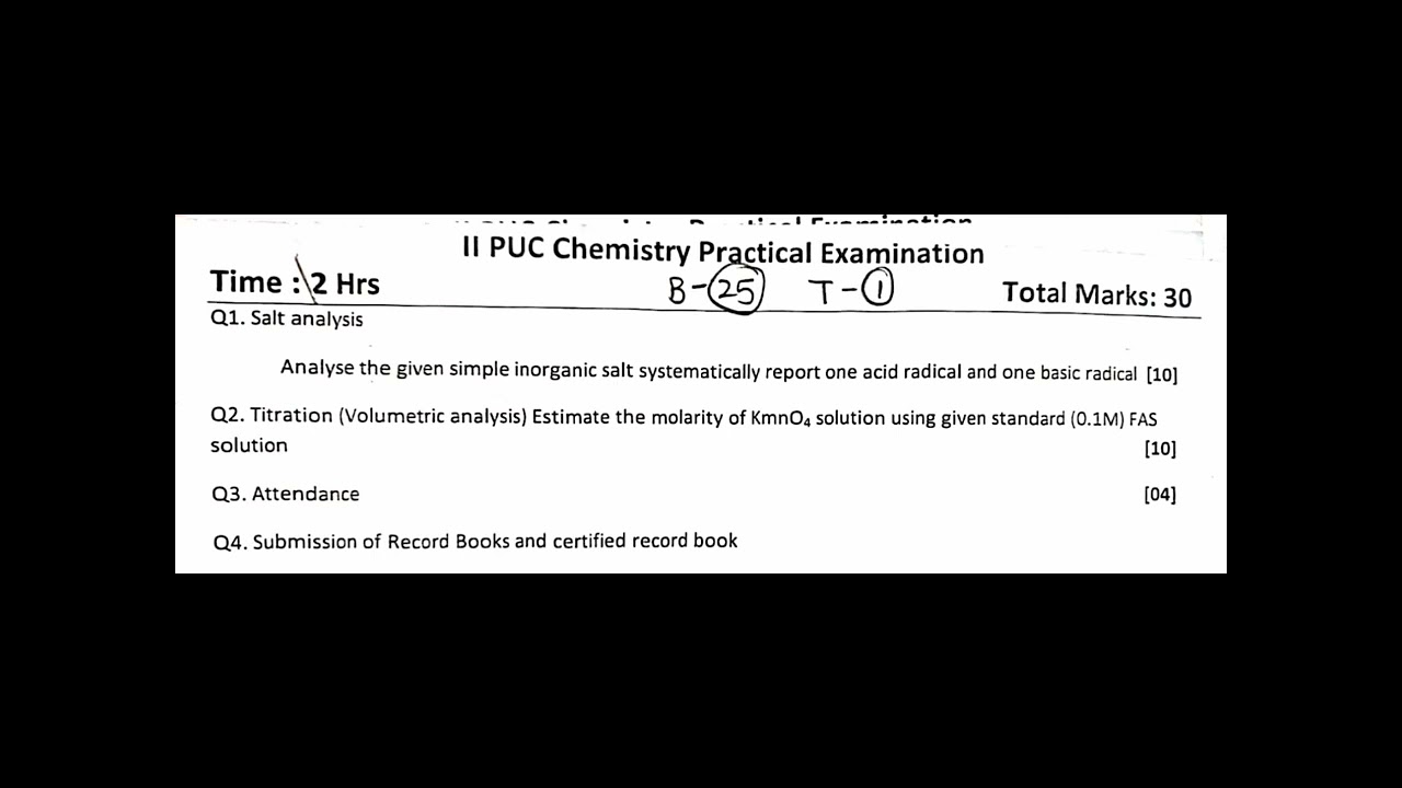 CHEMISTRY 2nd PUC FINAL PRACTICAL EXAM QUESTION PAPER 2026 #practicalexam#chemistryexam