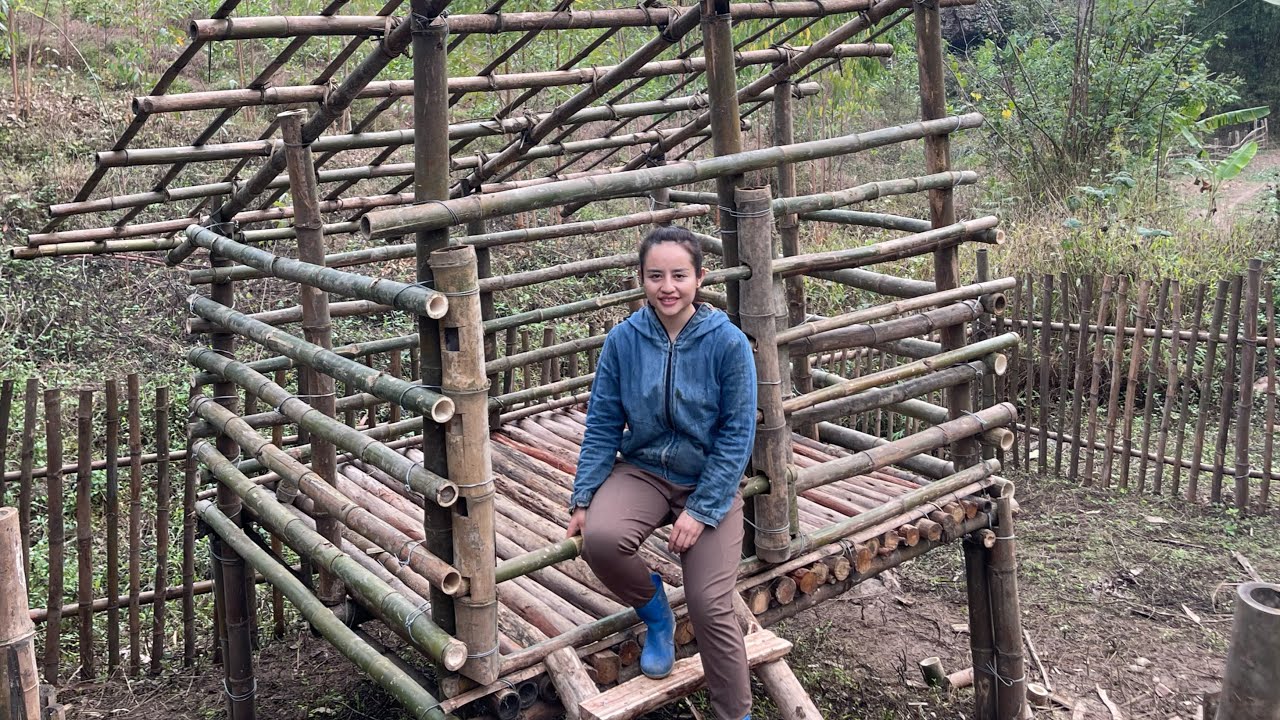 6 days to build a bamboo house for goats, move to raise goats