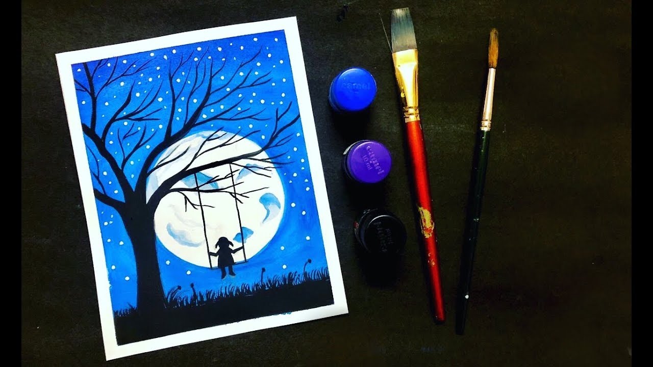 Sad Girl Scenery Painting with Poster Colours