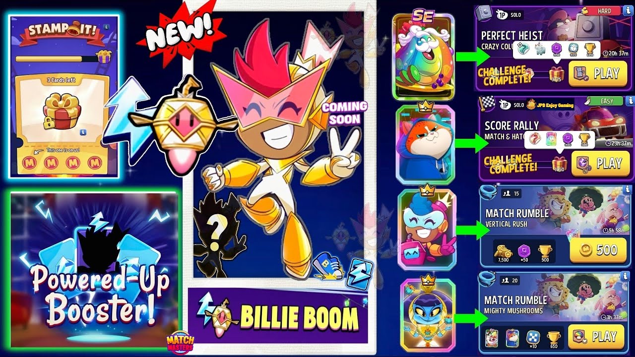 NEW! BILLIE BOOM Powered-Up /(2 Solo+2 Rumble) Crazy Columns+Rainbow/ Match & Hatch 🐣/Vertical Rush 