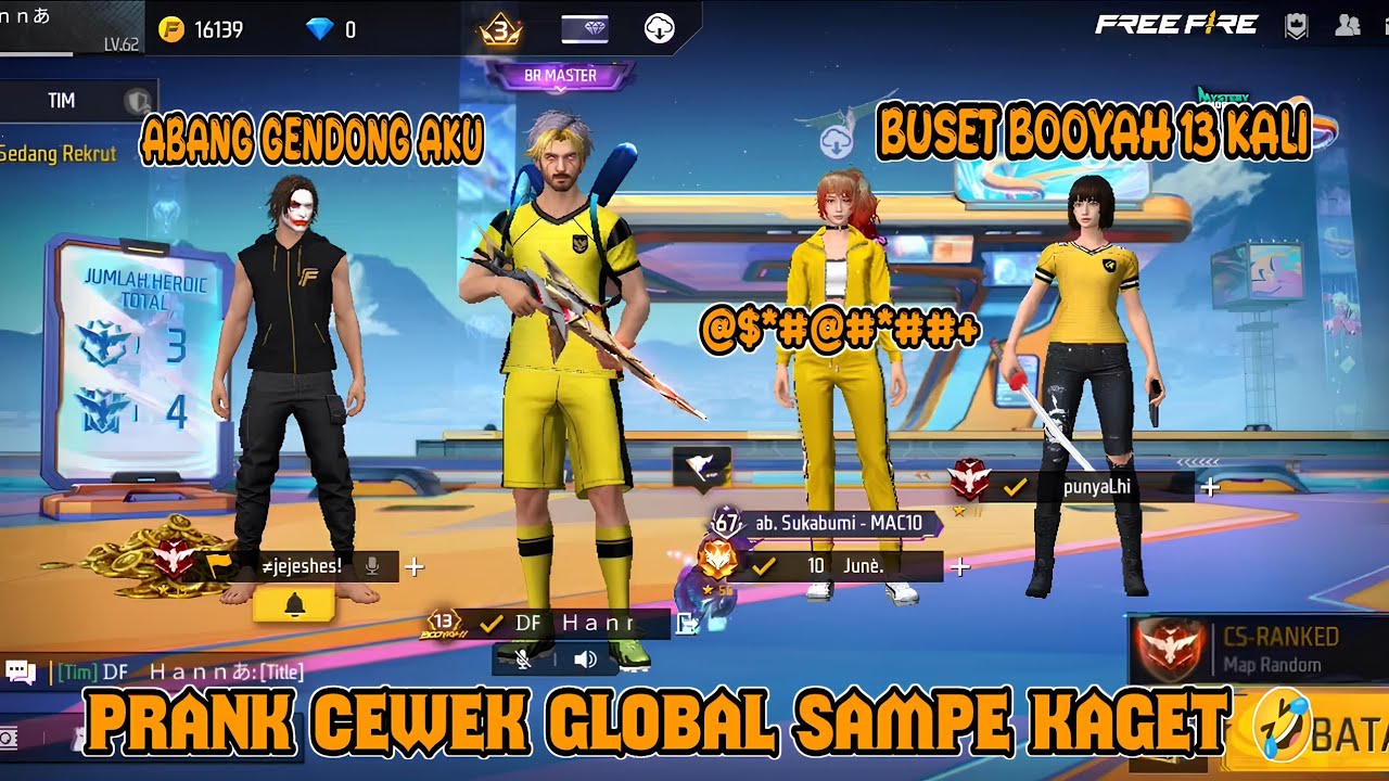 PRANK CEWEK GLOBAL SAMPE DIA HERAN GW BOOYAH 13 KALI 🤣 - FREE FIRE