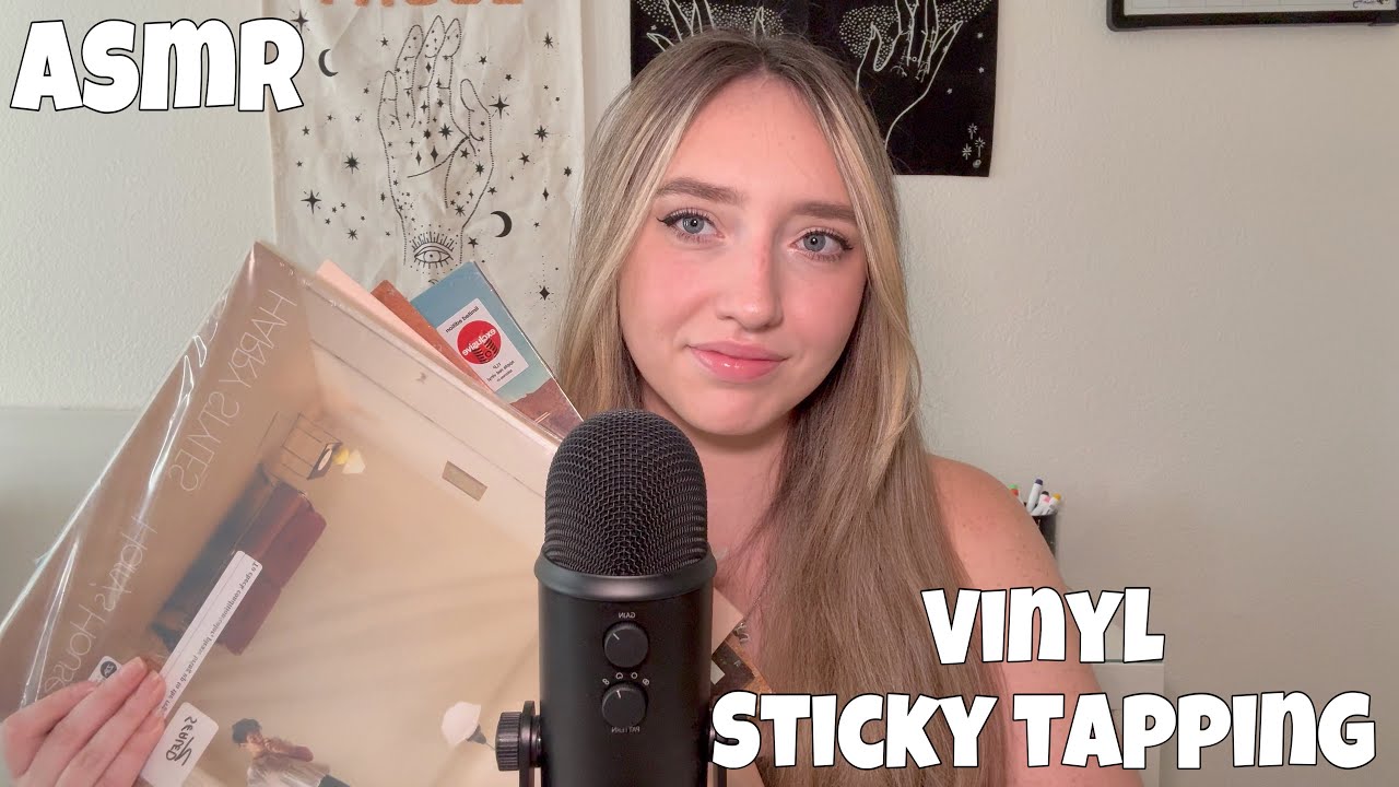 ASMR Sticky Finger Vinyl Tapping | tapping, whispered, sticky tapping