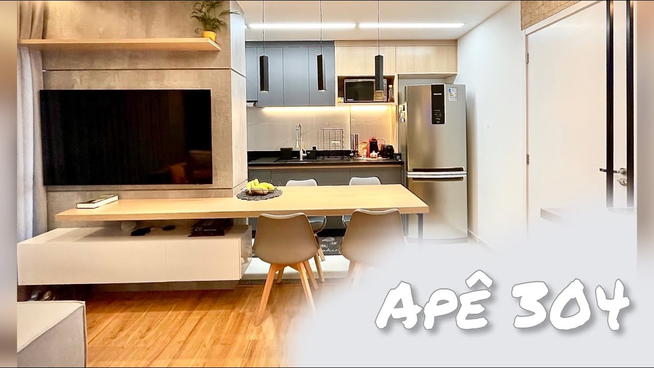 Apê de 49m2 com Bar! Projeto de sala integrada com jantar, TV e Barzinho - #reforma #apartamento