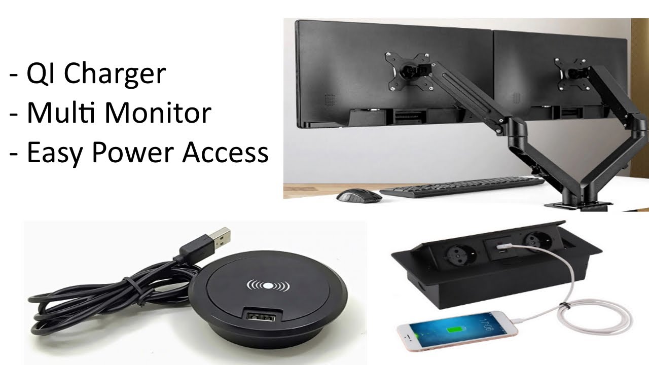 Home Office 2.0 | QI Desk Charger | Pop-up Power | Multi Monitor Mount | Standing Desk