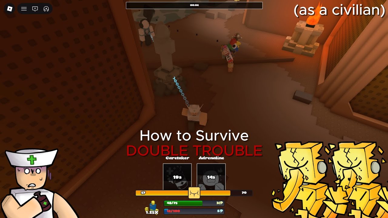 How to survive DOUBLE TROUBLE... (as a civilian) Roblox Die of Death