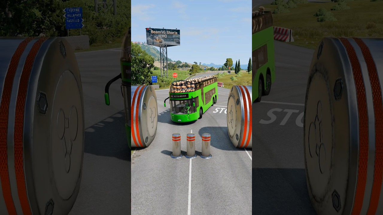 Long Capsule Bus & School Bus vs Hydraulic Crush - BeamNG.Drive #shorts #beamngdrive