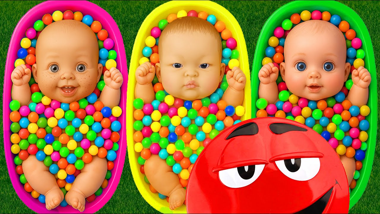 Full of 3 Rainbow BathTubs Candy with M&M's & Magic Slime Cutting Video