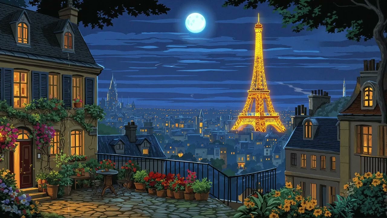 Oldies Playing in Another Room &mdash; Moonlit Paris &mdash; Soft Vintage Songs Above the Lights at Midnight