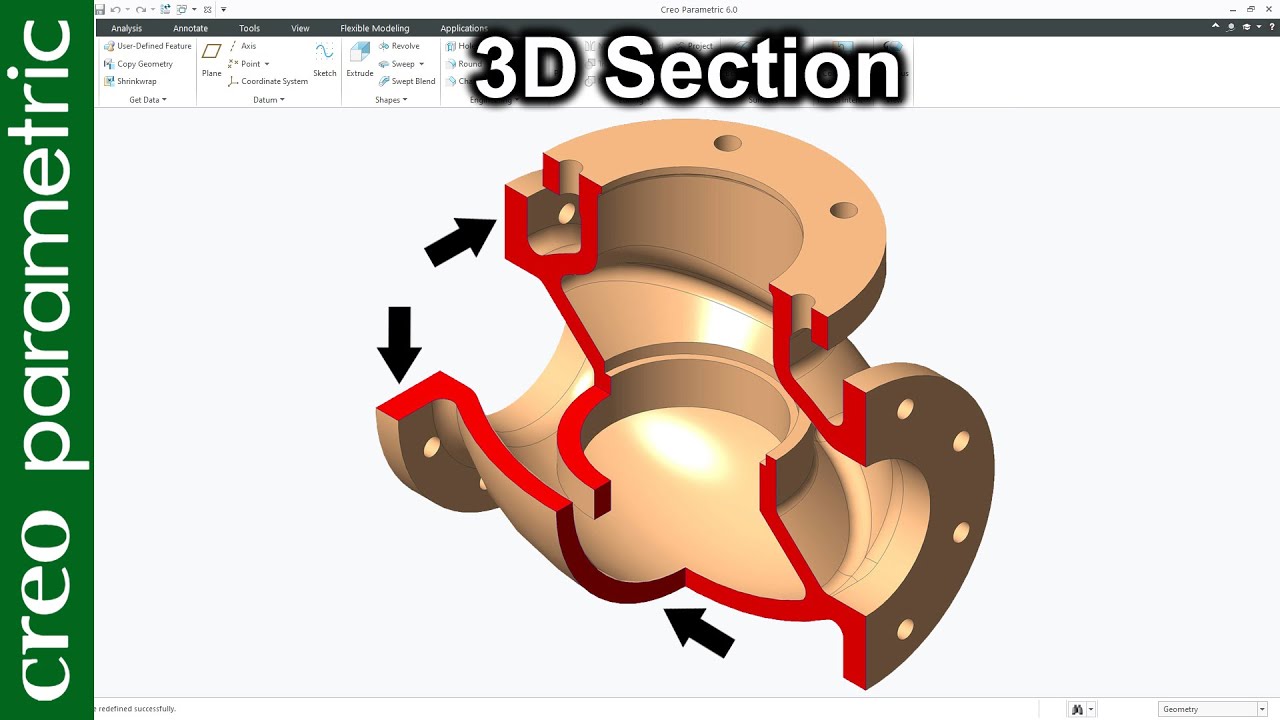 3D-сечение | Зональное сечение для детали и чертежа в Creo Parametric
