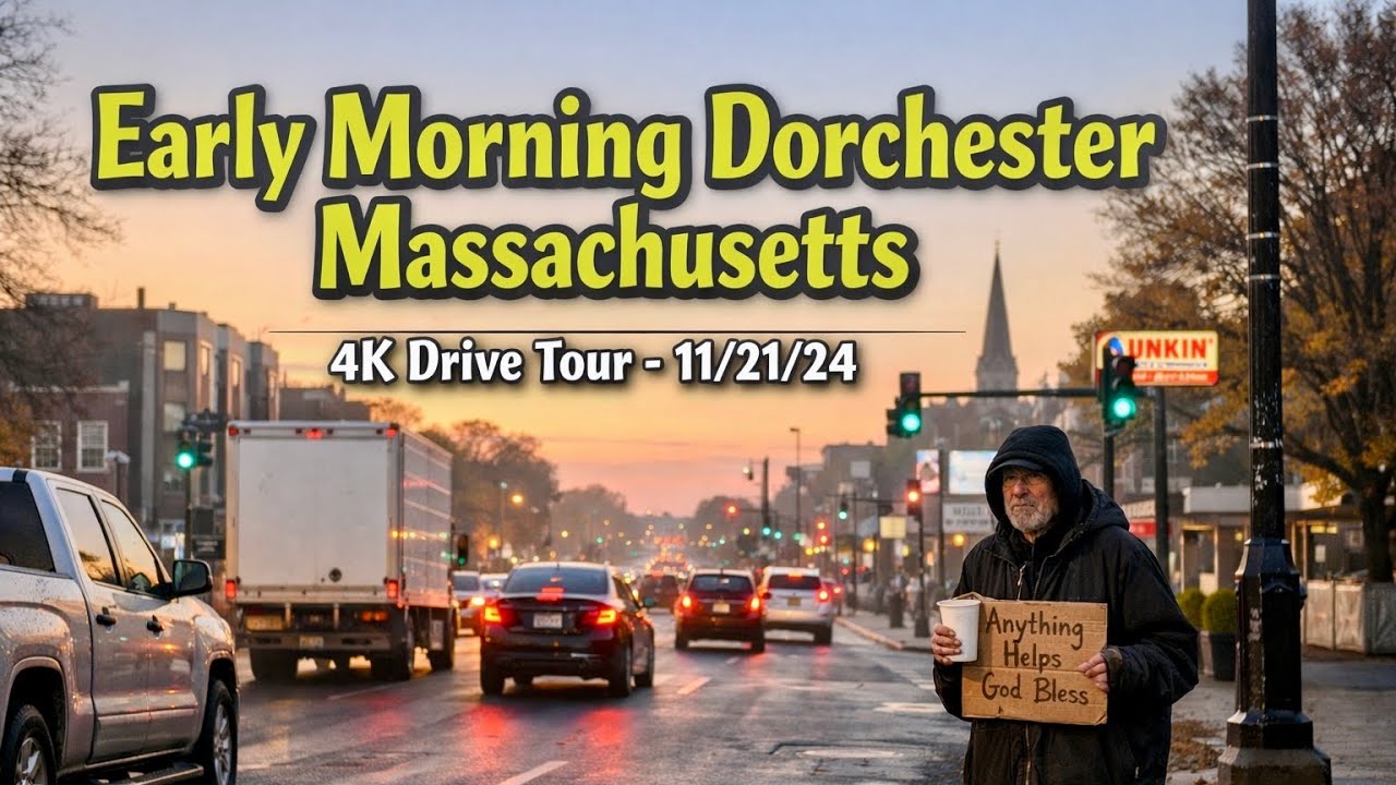 🚖 Early Morning in Dorchester Massachusetts | 4K Drive Tour - 11/21/24