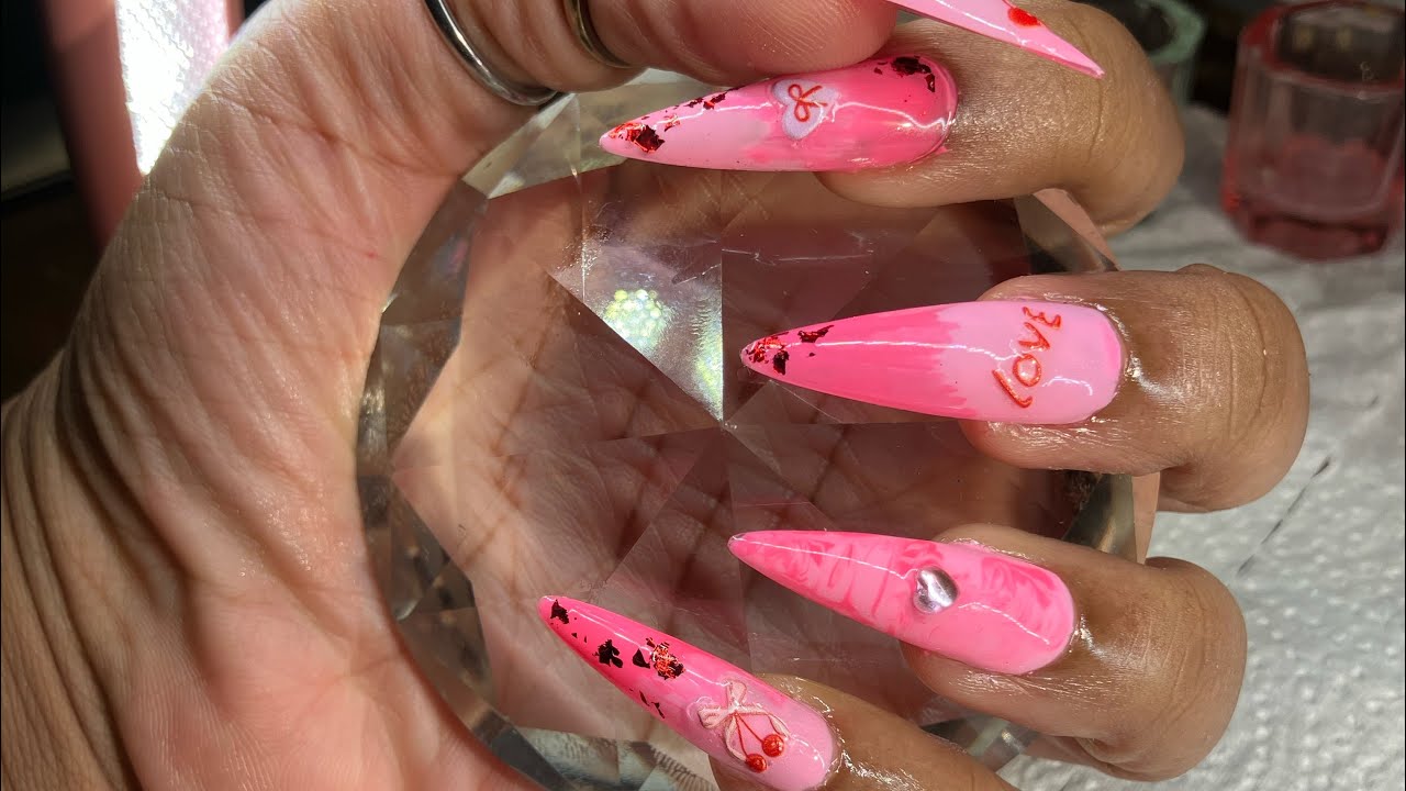 Stiletto Vday nails with ombré 