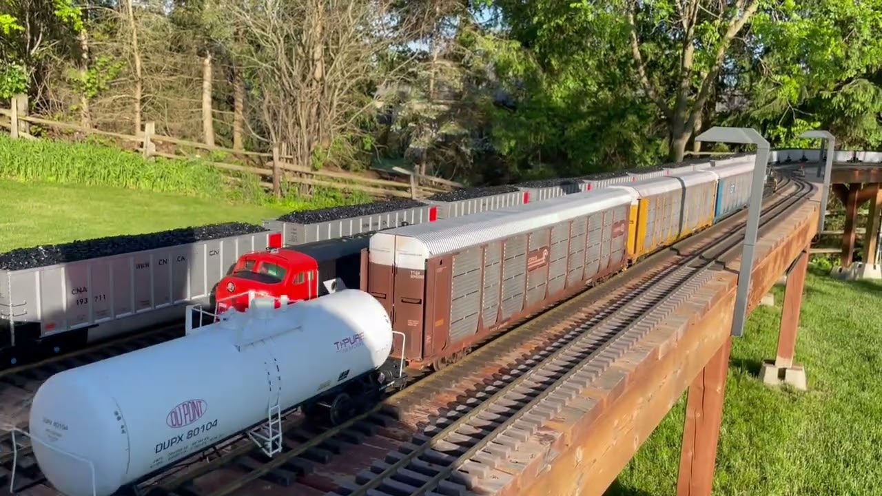 2 G scale CN units, one 80 car train