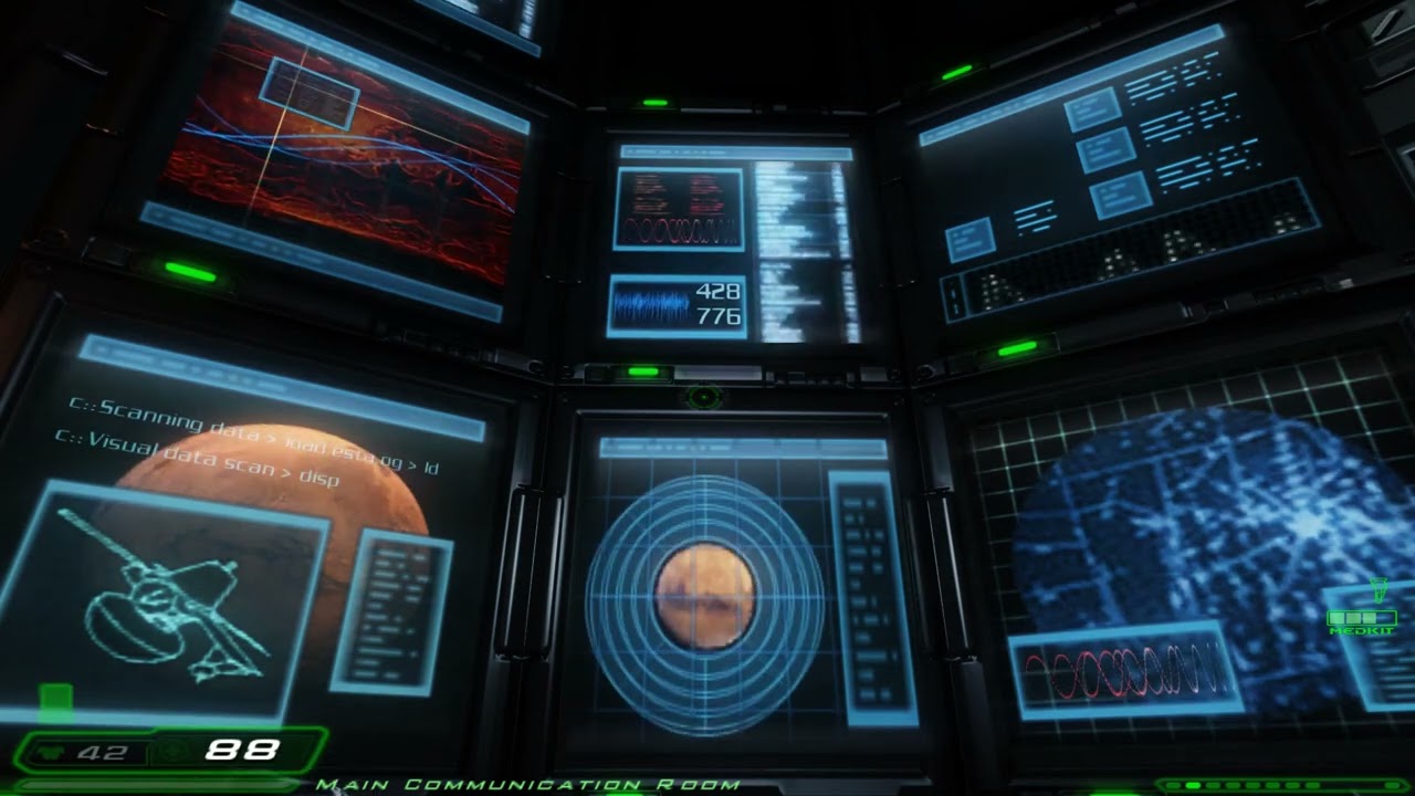 DOOM 3 Ambience ASMR - Central Communications Control - Orbital Satellite Data Screens