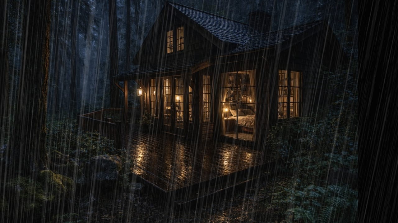 🔴 Heavy Rain at a Forest Cabin 🌧️ Cozy Night Rain Sounds for Sleep, Relaxation & Anxiety Relief