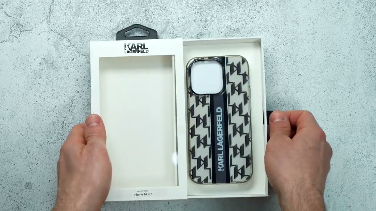 iPhone 14 Karl Lagerfeld Monogram Vertical Stripe tok fekete