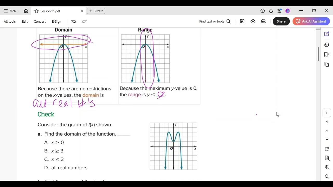 Properties of Functions Section 1.1 notes
