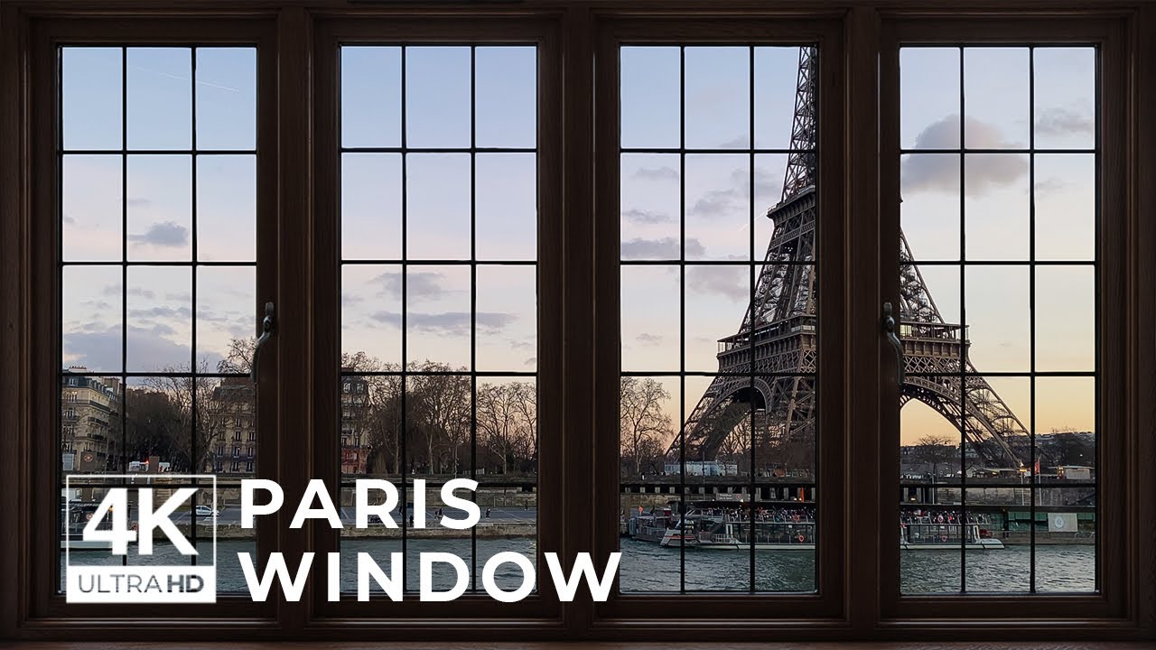 4K Eiffel tower window view in Paris with music - Relaxing, Calming, Ambience