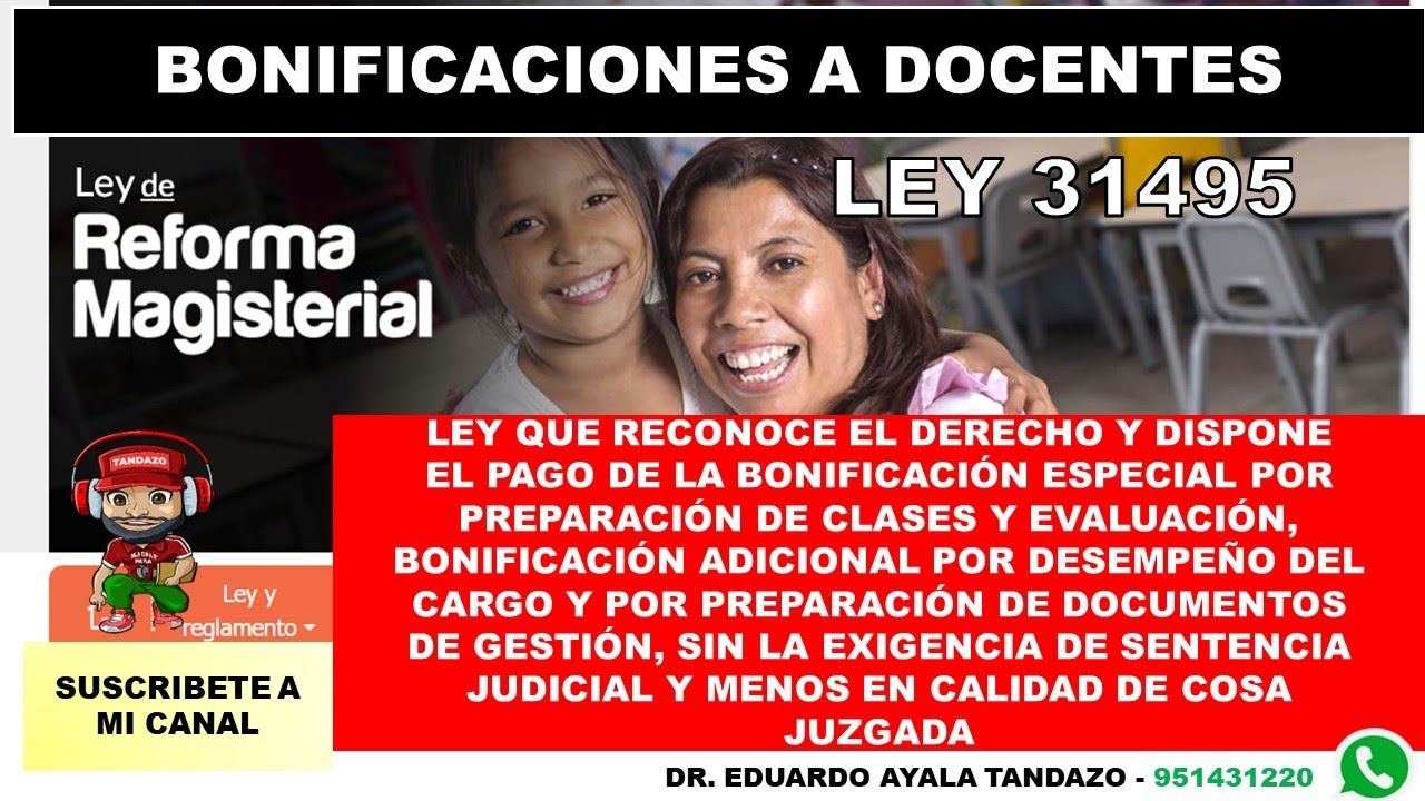 30% BONIFICACI&Oacute;N DE PREPARACI&Oacute;N DE CLASES, SIN SENTENCIA JUDICIAL-LEY 31495 --DR. EDUARDO TANDAZO